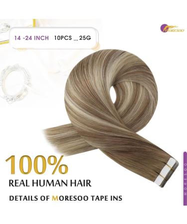 Moresoo Invisible Tape-In Extensions - Real Hair Light Brown 40 cm | Chestnut Brown & Gold Blonde Tape Adhesive Extensions - 10 Pieces #8/22 - Buy Online on GoSupps.com