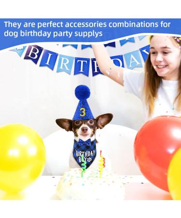 AOT Dog Birthday Party Supplies Plaid Cute Doggy Bandana Set with Happy Birthday Banner Cap Bowtie Birthday Number Puppy Birthday Outfits for Small Medium Dogs Pets Medium BLUE - Buy Online on GoSupps.com