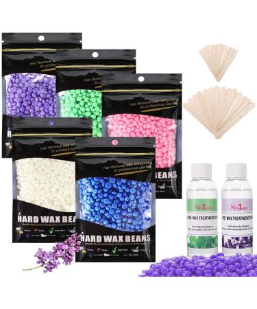 Wach -Barrels Hair removal Nivlan Premium Wax Hair removal set with 5 wacsh beans and 30 wooden sticks for Brazilians bikini armpit legs face large refill beads for wax warmers at home