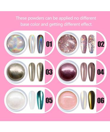 GZMAYUEN Chrome Nail Powder Set - 6 Colors Mirror Effect Metallic Pigment for Stunning Nails | International Shipping Available - Buy Online on GoSupps.com