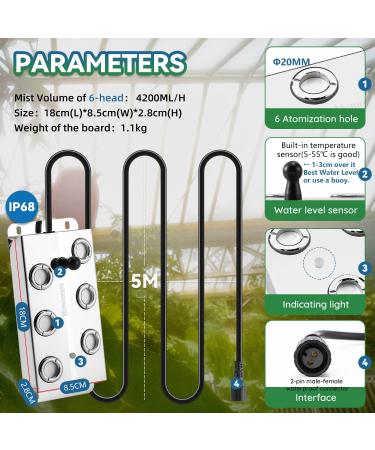 Mxmoonant Mist Maker 6 Head Ultrasonic Fogger - 4.2L/H Humidifier for Hydroponics & Landscape - 250W Festival Atmosphere Fogger - Buy Online on GoSupps.com