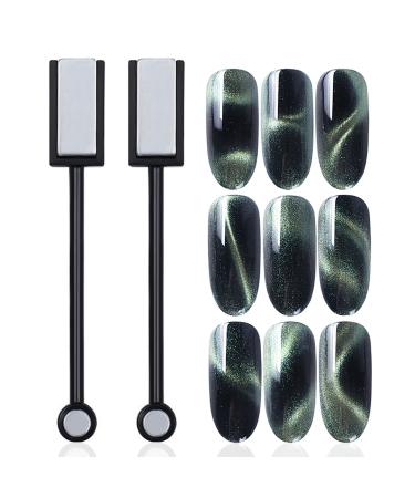 2 Pieces Double-Head Cat Eye Magnet for Nails Magnet Stick Magic Magnet Stick for 3D Magnetic Cat Eye Gel Magic Nail Art Manicure Tool for Home DIY Salon Studio(Black) Nail Magnet Tool-02