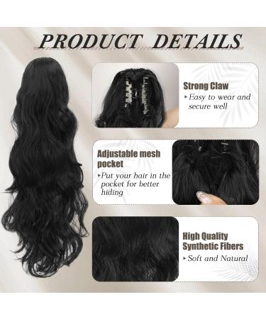 BARSDAR Wavy Claw Ponytail Extension 20'' Off Black - Synthetic Long Curly Hairpiece for Women - Perfect for Daily Use and Parties - Buy Online on GoSupps.com