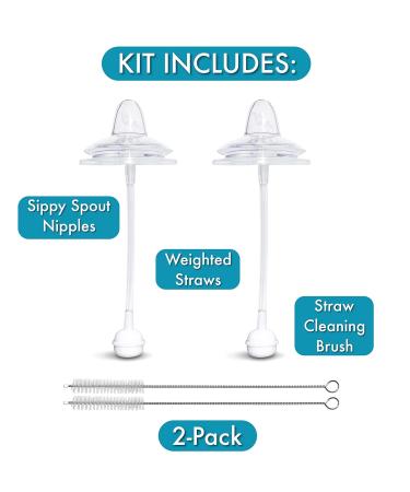Nanob b Flexy Silicone Baby Bottle Sippy Cup Conversion Kit | 2-Count | BPA-Free Spill-Proof Sippy Spout with Weighted Straw and Cleaning Brush - Buy Online on GoSupps.com