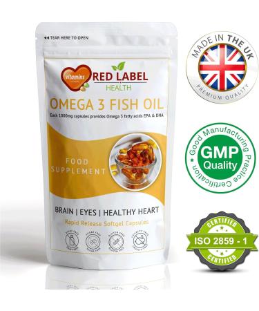 Omega 3 Fish Oil 1000mg Soft Gel Capsules - 90 Count, Double Strength EPA & DHA, Heart & Brain Health Support, Gluten Free - Made in UK - Buy Online on GoSupps.com