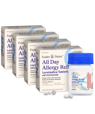 Foster & Thrive Loratadine 10mg 24-Hour Allergy Relief Tablets 360 Tablets Non-Drowsy Pills Indoor & Outdoor Allergies Antihistamines for Children & Adults Loratadine Decongestant 90 (Pack of 4)