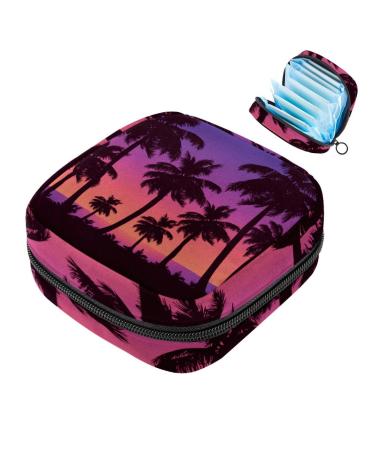 Portable women's binding-up bags menstrual cup bags feminine menstrual insert bag for teenage girls tampons for the first period tropical palm silhouettes violet multicolored 08