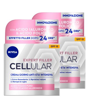 Nivea Level Hyalon Celillar Filler antiagainagainscale hydrating hydrating antifilm formula SPF15 with hyaluronic acid and folitic acid intensive operation 2 doses 2 x Expert Filler Cellular antiagain day cream