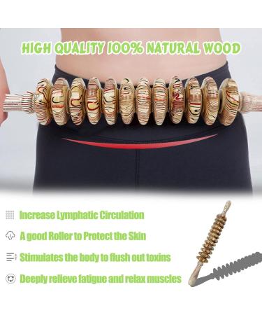 Natural Wooden Back Massage Roller - 12 Rotating Handle for Deep Tissue Relief Cellulite Treatment Neck & Body Massage 44cm - Shop Internationally! - Buy Online on GoSupps.com