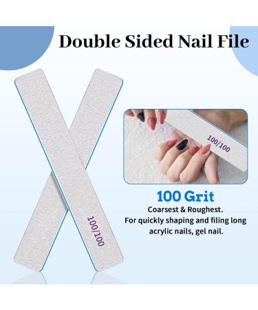 12pcs 100/100 Grit Nail Files for Acrylic and Poly Nail Extensions - Double Sided Emery Boards for Hard Nails - Washable and Durable - Buy Online on GoSupps.com