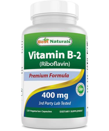 Best Naturals Vitamin B2 (Riboflavin) 400mg - Migraine Relief - Veggie Capsules - Conezyme Precursor - 120 Count (120 Count (Pack of 1)) - Buy Online on GoSupps.com