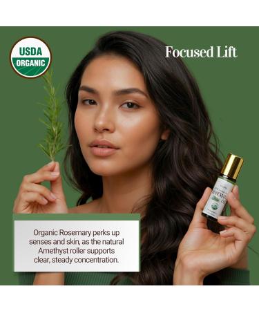 BodyJ4You Lemon + Rosemary Essential Oil Roll On Duo - Pure 100% USDA Organic MCT Coconut Oil - Natural Yellow Jade and Amethyst Stone Rollers - Uplift Focus Scalp Care Wrist Neck Temples - Amber Glas - Buy Online on GoSupps.com