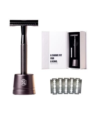 The Excalibur Premium Double-Edge Safety Razor for Men with 5 Platinum Coated Double Edge Safety Razor Blades and Razor Stand - Perfect Shave