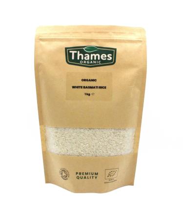 Organic White Basmati Rice-Certified Organic Non-GMO Vegan No Additives No Preservatives Resealable Bag by Thames Organic 1kg
