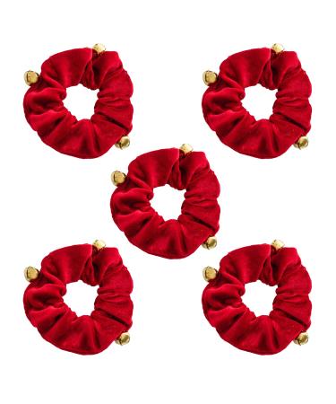 Miaija 5Pieces Hair Scrunchies Red Plush Ponytail Holder with Bell Premium Elastic Sequins Hair Bands Festival Headress for Women Lady Girls Hair Accessories