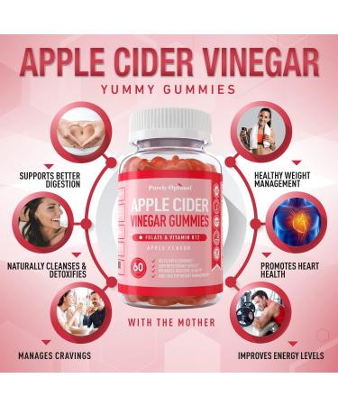 Purely Optimal Apple Cider Vinegar Gummies - Cleanse & Weight Management with Vitamin B12, Folate, Beet Juice, Pomegranate Juice - 60 Gluten-Free Gummies - Buy Online on GoSupps.com
