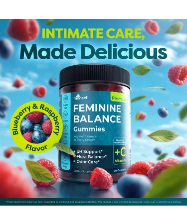 MONSET Feminine Balance Gummies for Women Vaginal Probiotics for Women pH Balance & Odor Control 60ct Prebiotics and Probiotics for Womens Berry Flavor Vaginal Health Supplement - Buy Online on GoSupps.com