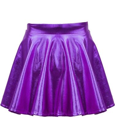 JEATHA Kids Girls Shiny Metallic Pleated Skirt with Built-in Shorts - Purple - Size 14 | Ideal for Ballet, Dance, Party Costume - Buy Online on GoSupps.com