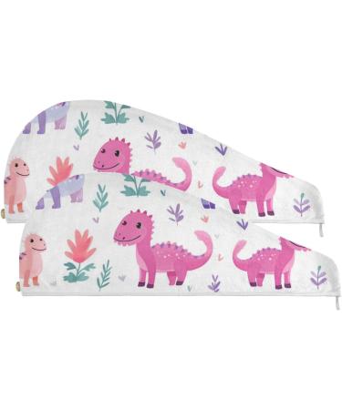 Pink Purple Dinosaur Hair Towel 2 Pack | Super Absorbent Quick Dry Turbans for Women & Girls - Buy Online on GoSupps.com
