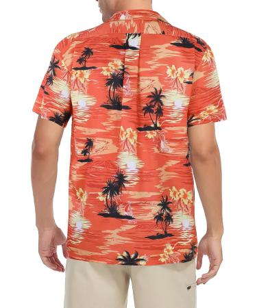 Hawaiian Men's Casual Beach Shirt - Short Sleeve Button Down Floral Palm Trees Orange - Size Medium - Buy Online on GoSupps.com