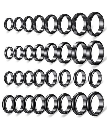 32 Pieces Genuine Hematite Rings Set Negative Energy Ring Non-Magnetic Black Hematite Stone Ring 6t Curved Surface Ring 6 Plane Ring 6t Faceted Ring Size 6-13 or Teen Girl Cute Cool Jewelry
