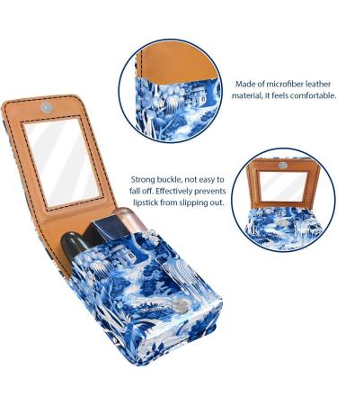 Stylish Leather Lipstick Case Mini Organizer with Mirror | Abstract Art Forest Design - Buy Online on GoSupps.com