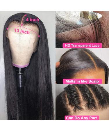 DACHIC 210% Density 13x4 HD 30 Inch Lace Front Human Hair Wig for Black Women - Pre Plucked Straight Glueless Frontal Wig with Baby Hair - Free Part, Pack of 1, Black - Buy Online on GoSupps.com