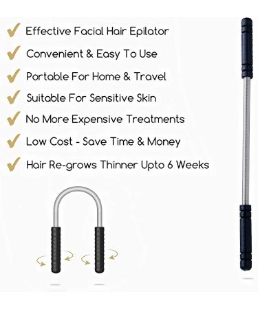 Mukazom Original Hair Remover Spring Epilator - Best Facial Hair Removal for Women | Cheeks Neck Upper Lip & Chin (Black-New) - Shop Internationally - Buy Online on GoSupps.com