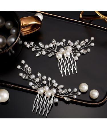 Wedding Pearl Crystal Headpiece Comb Set - Bridal Hair Accessories with Rhinestone Accents - Buy Online on GoSupps.com
