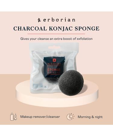 Erborian Charcoal Konjac Facial Sponge - Natural Exfoliating & Deep Cleansing for Sensitive Oily & Acne-Prone Skin | Korean Skincare - All Skin Types - Buy Online on GoSupps.com