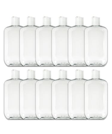 HYGCO (12 PACK) 16 oz Plastic Empty Bottle Clear Rectangular shape with White Disc Top Cap Made in USA