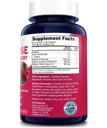 NusaPure D-Mannose Complex 1400mg - 180 Veggie Caps with Hibiscus & Cranberry | Urinary Tract Support - Buy Online on GoSupps.com