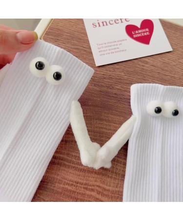Lamptti Couple Socks Holding Hands | Magnetic 3D Doll Novelty Unisex Socks | White 1/2 Pair - Buy Online on GoSupps.com