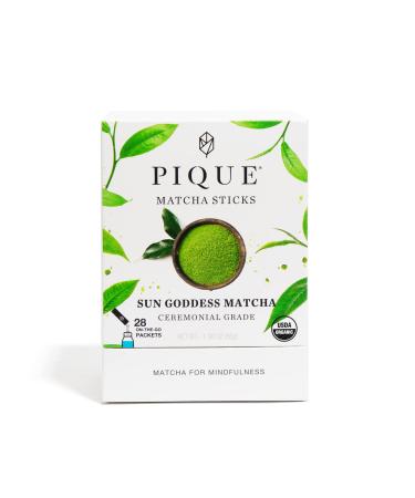 Pique Organic Sun Goddess Matcha - Real Ceremonial Grade Matcha Green Tea Powder - Energy, Immune Support, Healthy Collagen Production - Certified Japan Origin - 28 Single Serve Sticks (Pack of 1) 28 Count (Pack of 1)