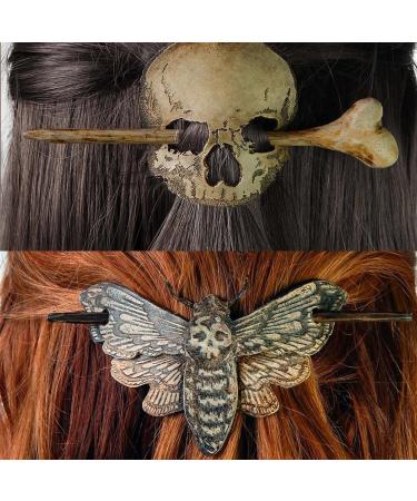 Handmade Punk Skull Hair Needle & Clip - Dead Head Halloween Hairpin with Artificial Bone - Buy Online on GoSupps.com