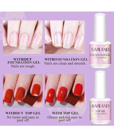 Saviland 15ml Gel Nail Polish Base and Top Coat Set - Shiny No Wipe Soak Off Clear Gel Polish for Starters - Nail Salon Quality at Home - Ideal Gift - Buy Online on GoSupps.com