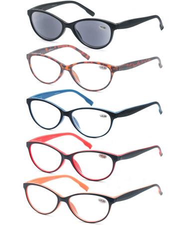 HEEYYOK Women's Reading Glasses 1.25 - 5-Pack with Sun Readers for Outdoor Reading - Spring Hinge, Mix Color - Pack of 5 - Buy Online on GoSupps.com