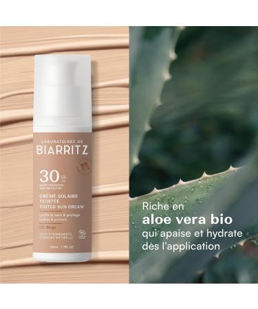 Laboratoires de Biarritz - Cr me Solaire Visage Teint e Beige - SPF30 - Certifi e Bio - Protection Anti-UVA/UVB et Lumi re Bleue - 50 ml - Fabriqu e en France Beige (nouvelle version) - Buy Online on GoSupps.com