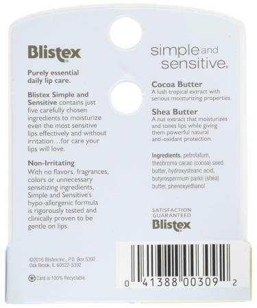 Blistex Simple and Sensitive Lip Moisturizer 0.15 oz (Pack of 2) Unflavored 0.15 Ounce (Pack of 2) - Buy Online on GoSupps.com