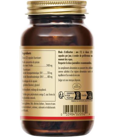 Solgar Omega 3 - Cardiovascular - Essential fatty acid for the body - Concentrated formula - Food supplement - Bottle of 30 capsules - Buy Online on GoSupps.com