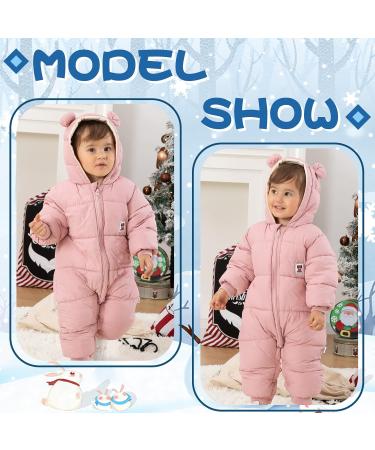 Milkiwai Baby Snowsuit Romper | Cute Bear Winter Hooded Jumpsuit | Boys Girls Infant Snow Wear | Thick Outfits 80 Pink - Buy Online on GoSupps.com