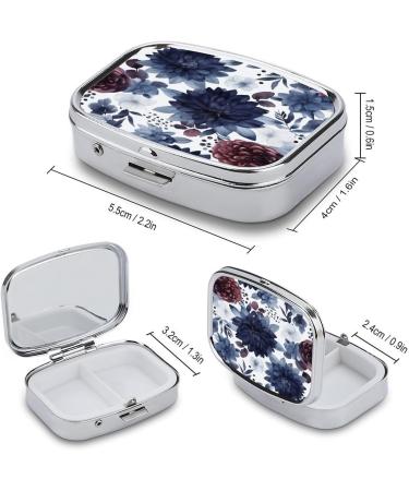 Watercolor Dark Blue Pill Box | 2 Compartment Decorative Pill Organizer | Portable Metal Case for Medicine - Buy Online on GoSupps.com