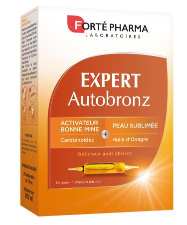 Fort Pharma - Expert AutoBronz | Compl ment Alimentaire base de Caroth no des et Huile d'Onagre - Effet Bonne Mine | 20 ampoules Expert AutoBronz 20 ampoules