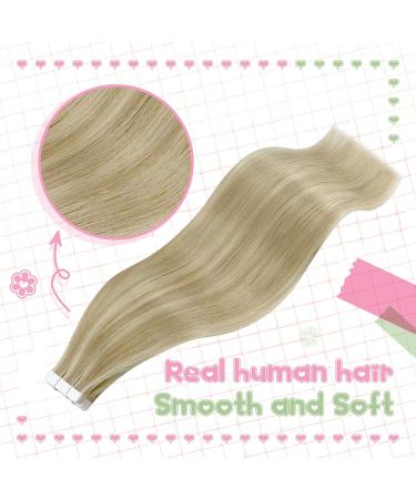 Youngsee Tape In Extensions - Real Hair Blond & Gold Highlights | Invisible Skin Weft | 35cm | 50g | #16/25 & #P16/22 - Buy Online on GoSupps.com