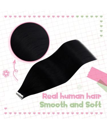 Youngsee Real Hair Tape Extensions - 60cm Black Seamless Invisible Tape In Extensions 20 Pieces 50g - Perfect for Cancer Patients - Buy Online on GoSupps.com