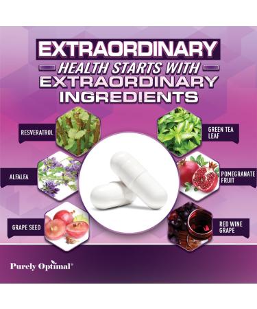Purely Optimal Resveratrol Supplement 1500mg Trans-Resveratrol from Japanese Knotweed Polyphenol Complex Supports Graceful Aging Vitality Cognitive & Skin Health 60 Vegan Capsules - Buy Online on GoSupps.com