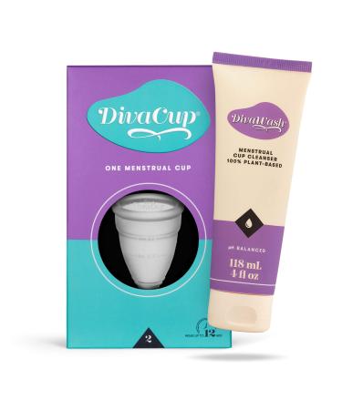 DivaCup - Menstrual Cup - Feminine Hygiene - Leak-Free - BPA Free - Model 2 and DivaWash