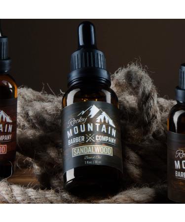Rocky Mountain Barber Co. Men's Sandalwood Beard Oil - Nourishing Grapeseed Coconut & Argan Oils | Authentic Sandalwood Essence - Buy Online on GoSupps.com
