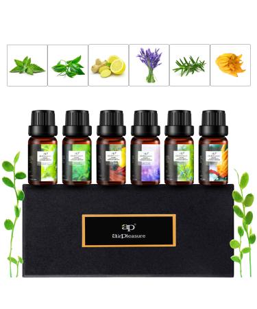 Fresh Essential Oils Set 6x10ml Aromatherapy Oil Gift Kit for Diffuser Fragrance Humidifiers Air Purifier- Tea Tree Bergamot Rosemary Lavender Lemon Peppermint Fresh Scent 2.02 Fl Oz (Pack of 1)
