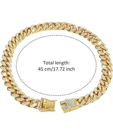 Cuban Connection Dog Collar - 17.7 Cuban Link Chain Alloy Diamond Gold Bling Jewelry for Dogs & Cats - Buy Online on GoSupps.com